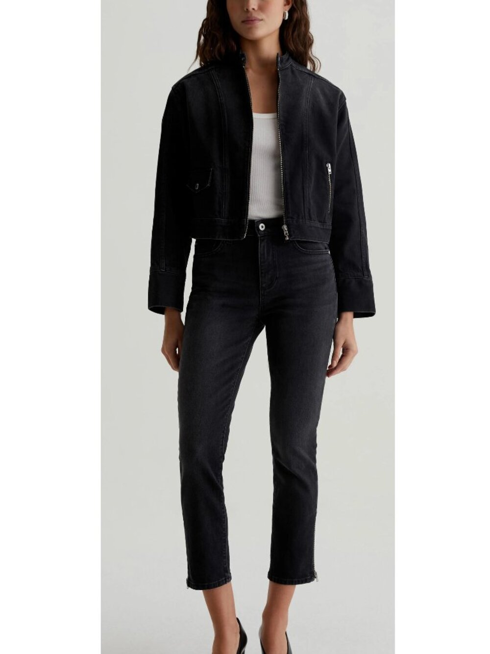 Adriano Goldschmied AG Jeans Mari Crop Moto Slim Straight Black Elixir Size 24